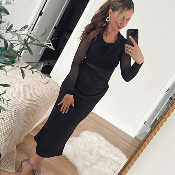 Elegant Black Sheer‎ Long Sleeve Dress Size S/M - Picture 2 of 2